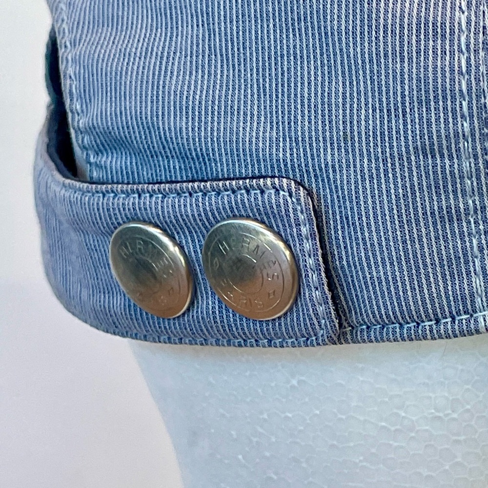 Hermes micro pinstripe cap, silver snaps, covered button,cotton, blue/white, 58 - Picture 6 of 15